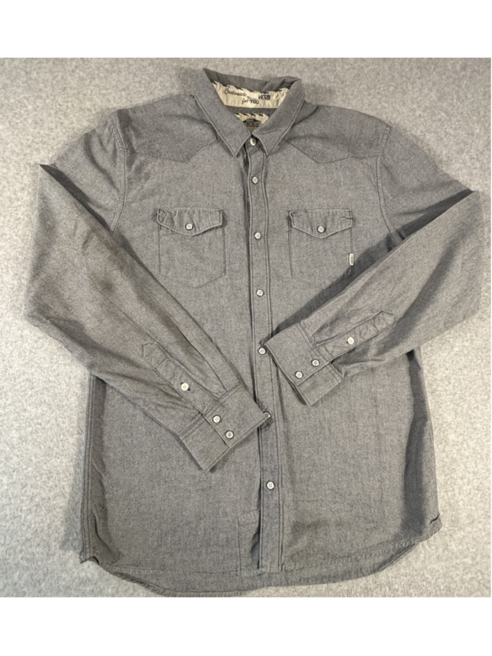 Vans Off The Wall Gray‎ Chambray Button Up Shirt Mens XL Long Sleeve